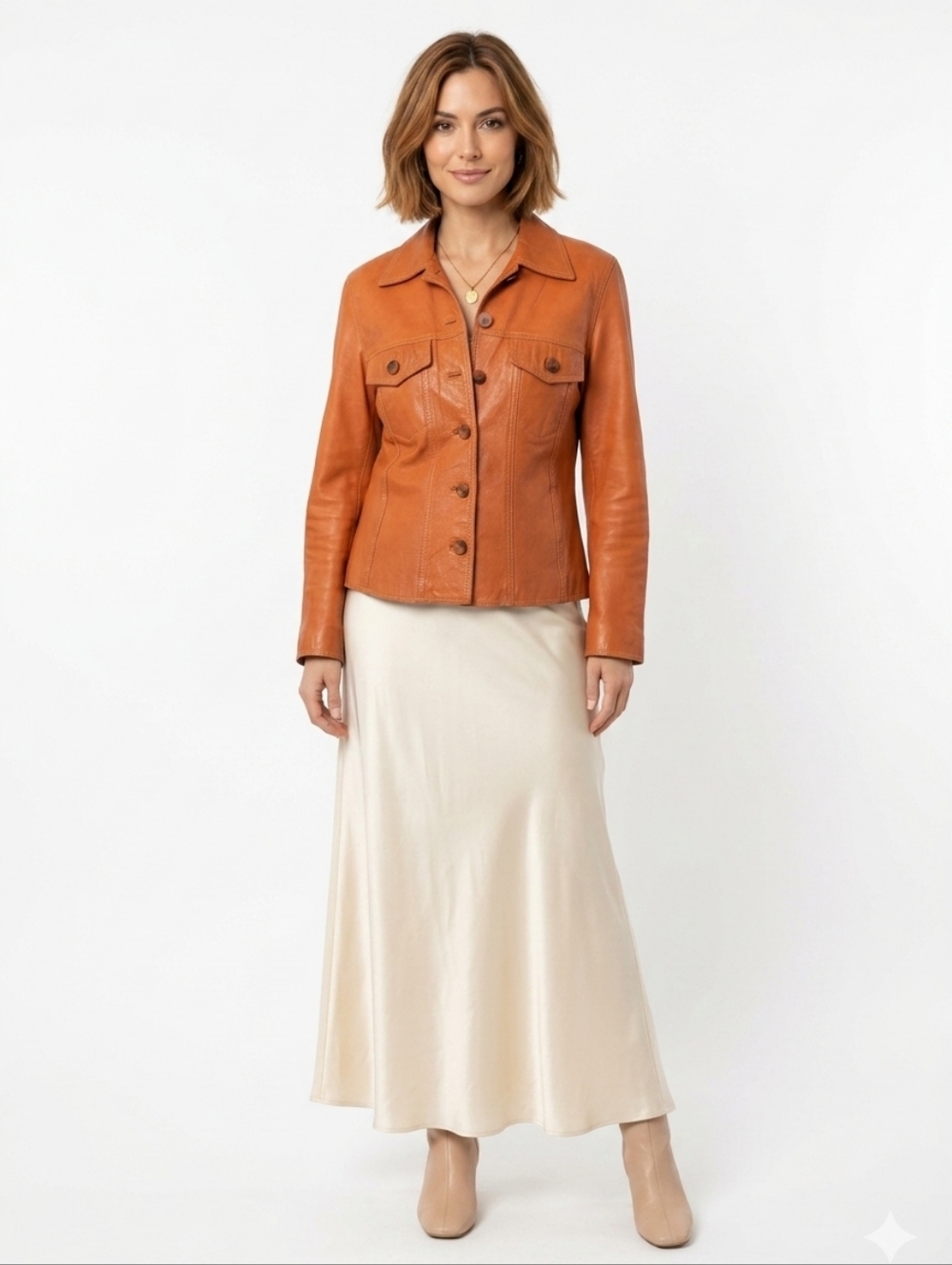 Vintage PYRAMID Burnt Orange Real Leather Jacket - Size 40 (US Sz 8) Soulder Pad